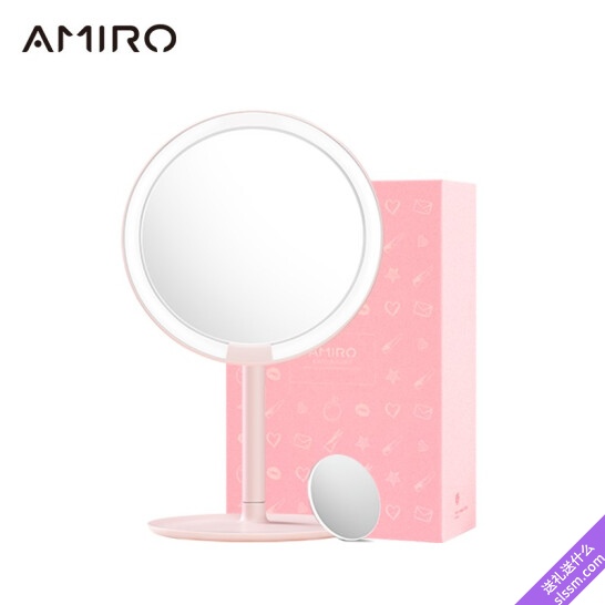 AMIRO 化妆镜子 高清日光镜智能LED化妆镜带灯台式补光美妆镜便携充电 MINI礼盒版(含五倍放大镜)樱花粉