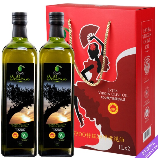 蓓琳娜(Bellina) PDO特级初榨橄榄油 西班牙原装原瓶进口 礼盒装 1000ml*2